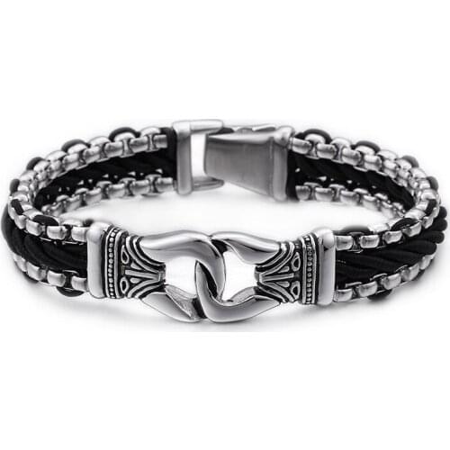 Stainless steel leather woven bracelet Mens bracelet bracelet Titanium steel jewelry Simple fashion style No fading