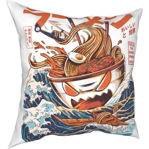 The Great Ramen Way From Kanagawa Pillow Cover Print Fabric Pillows Coverage Decoration Retro Pillows Case Coverage House zipper