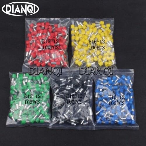 DIANQI E16-12 Tube insulating Insulated terminals 16MM2 Cable Wire Connector Insulating Crimp Terminal 100PCS/Pack Connector E