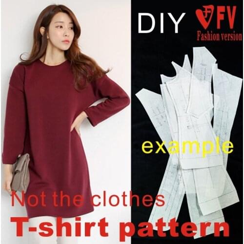 DIY Handmade Garment Pattern Womens Casual Falling Shoulder Mid-length Loose Large T-shirt Dress 1:1 Sewing Drawing BXS-22