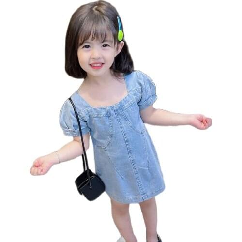 Toddler Baby Kids Girls Princess Summer Sundress Puff Sleeve Denim Dress Cowboy Princess Casual Dresses Party Dress Cute Clothes