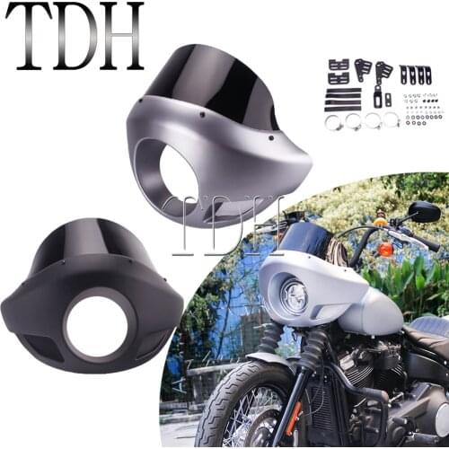 For Harley Custom Bobber Chopper Cafe Racer Road King Electra Glide Dyna Silver Black Headlight Fairing Cowl Cover Mask 5.75