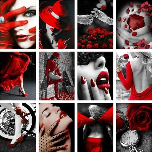 Evershine 5D Diamond Painting Landscape Full Square Mosaic Red&Black Diamond Embroidery Woman Pictures Of Rhinestones Home Decor
