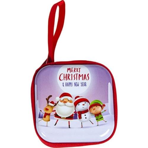 Cartoon Printing Coin Box Bag Merry Christmas Santa Snowman Elk Kids Girl Candy Coin Money Wallet Purse Earphone Storage Pouch