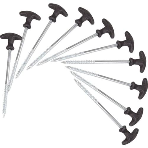 10PCS Tent Nail Stainless Steel Spiral Tent Nails Windproof Canopy Frozen Soil Ice Surface Drilling Long Bold T-shaped Nails