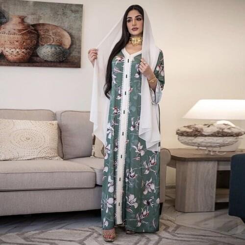 Eid Mubarek Abaya Dubai Muslim Fashion Hijab Dress Kaftan Islam Clothing Dresses Womens Embroidery Vestidos Robe Musulman F2737