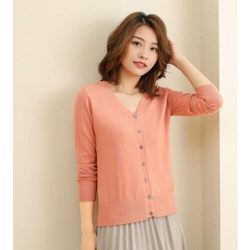 2021 Spring And Autumn Classic V-Neck Small Cardigan Womens Knitted Versatile Thin Wool Top