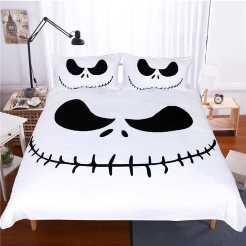 Lai Yin Sun Bedding Set Black and White Nightmare Before Christmas Cool Printed Bed Linen Soft Duvet Cover with Pillow Case