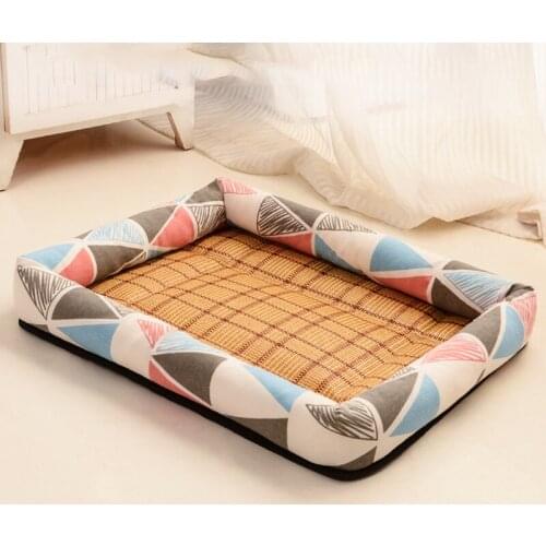 Summer Pet Dog Bed Cat Cushion Ice Silk Cool Mat Pet Kennel Cooling Rattan Matress Sleeping Beds Legowisko Dla Psa Lit Chien