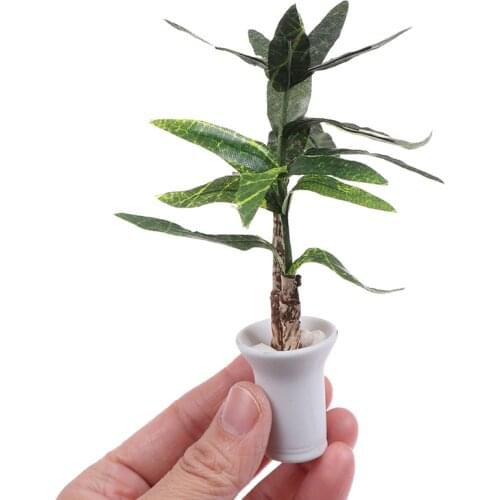 Dollhouse Miniature Pot Green Leafed Plant Garden Decoration Suitable Dollhouse Collection Childrens Roll Game