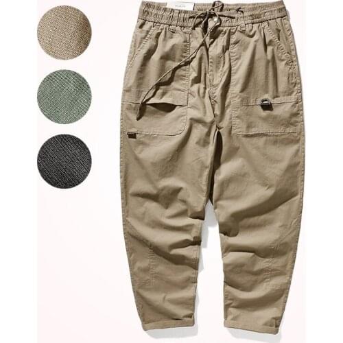 2021 Summer New Woven Tapered Pants Mens Thin Lightweight Loose Vertical Quick Drying Capris Sports Elastic Casual Pencil Pants