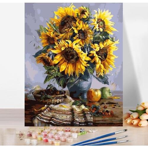 Diy Paint By Number Kit For Adults Flower sunflower Painting Color Decorate The Living Room Dining Room 40x50cm Plank Frame