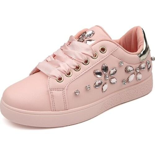 2021 Autumn New Korean Style Fashionable Microfiber Casual Sneakers Womens Platform Low Trendy Shoes with Diamond