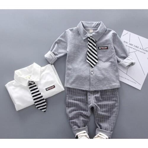 Autumn newborn baby BOYS clothes sets fashion suit shirt +tie+ pants baby boys outside wedding party birthday suit Tuxedo sets