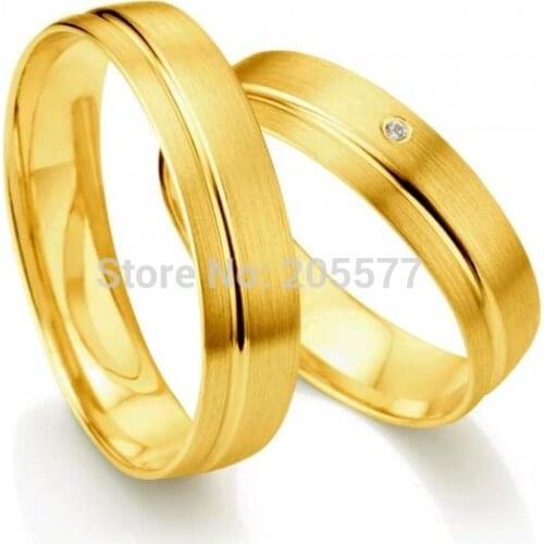 His and hers Couples Rings Yellow Gold Plating Pure stainless steel titanium Wedding band ring pair Sets
