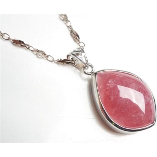 Genuine Red Natural Rhodochrosite Pendant Women Lady Necklaces Crystal Water Drop Bead Fashion Pendant 26x17x8mm