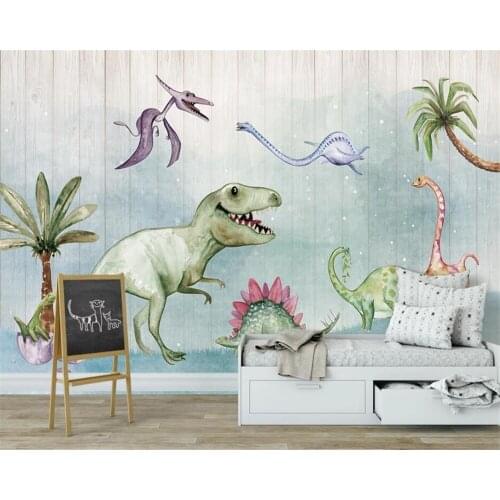 Beibehang Custom wallpaper modern minimalist hand-painted childrens room dinosaur wood board background wall home decoration