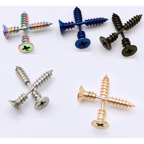 Screws Earrings for Women Stainless Steel Gold Blue Black Multicolor Earrings Steampunk Fashion Hip Hop Rock Ear Hole Wholesale