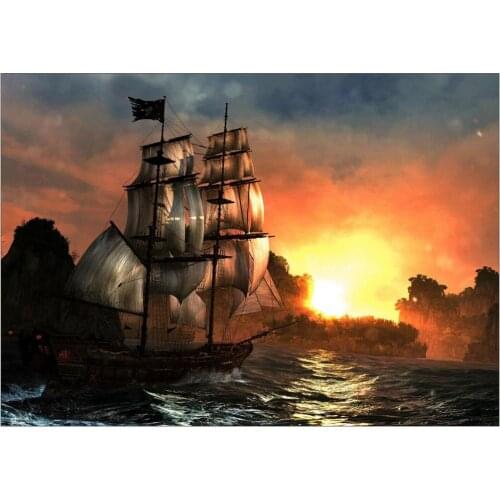 Pirate Ship Sea Sunset Art Film Print Silk Poster Home Wall Decor 24x36inch