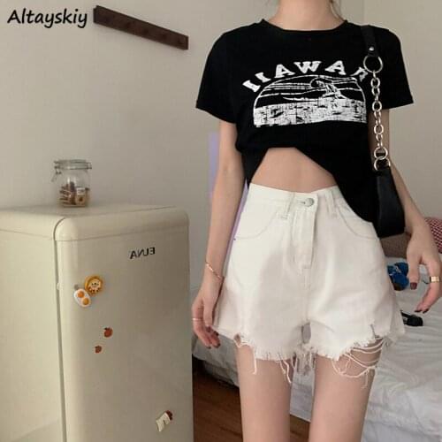 Shorts Women High Street Denim Sexy Empire Abdomen Holes All-match Retro Students Leisure Various Colors Popular Summer Trousers