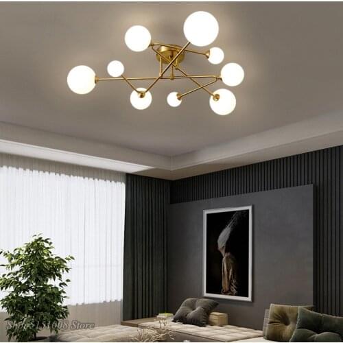 Nordic Led Ceiling Chandelier Lamp for Living Room Bedroom Golden Glass Ball Ceiling Lights Home Decor Lighting Fixtures