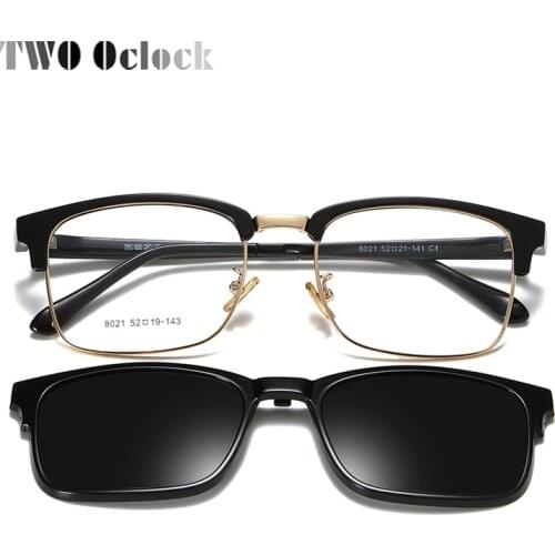 TWO Oclock 2 In 1 Multi-function Optical Frames Magnetic Sunglasses Grade Glasses Male Polarized Clip On Glasses Square Z8021