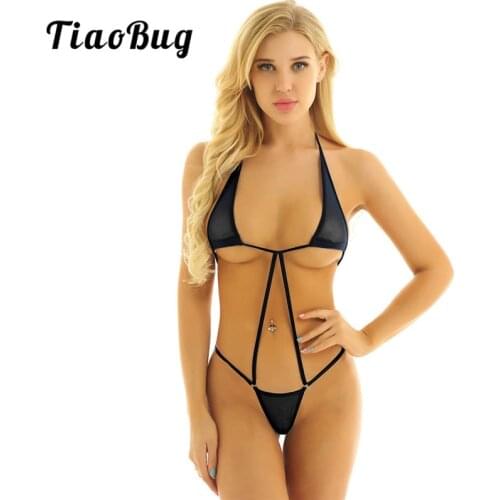 TiaoBug Women Halter Backless Self-tie G-String Lingerie Mini Micro Bikini Thong Swimwear Hot Sexy Bathing Suit Beach Swimsuit