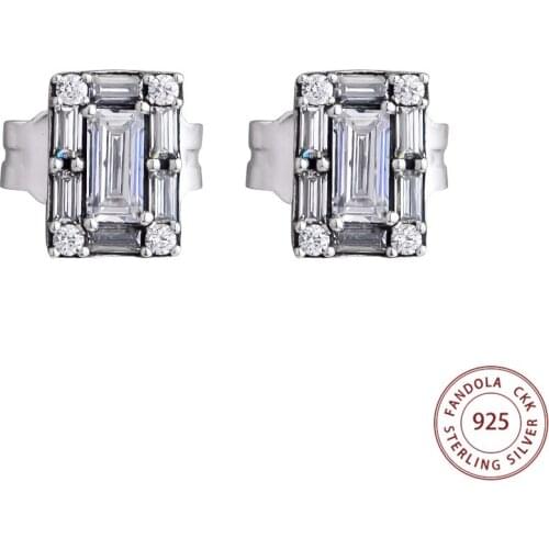 Luminous Ice Stud Earrings for Women Authentic 925 Sterling Silver Clear CZ Ear Fine Jewelry Woman Brincos