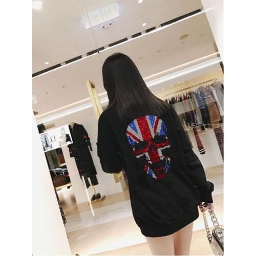 Sweatshirt Women Hot drill Hoodies Tops Diamond stone Sweatshirt 2021 winter long Sleeve Punk Hoodies Loose design