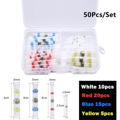 50Pcs Heat Shrink Butt Connectors Waterproof Seal Insulated Electrical Wire Terminals Solder Connector Kit For Automotive Marine
