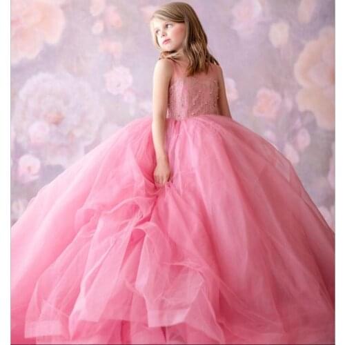 Gorgeous Pink Flower Girl Dresses Spaghetti Lace Glitter Pearls Girls Dress For Wedding Birthday First Holy Communion Gowns