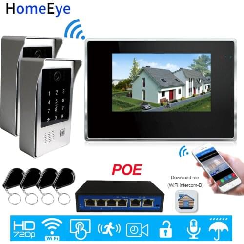 WiFi Video Intercom POE System IP Video Door Phone 7''Touch Screen Mobile App Unlock Security Code Keypad IC Card Access Control