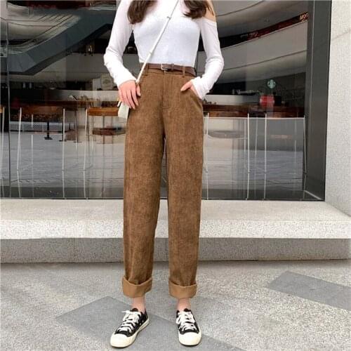 Bella philosophy Casual Elastic High Waist Pants Sashes Women Corduroy Pants Female Trousers 2020 Spring Wide Leg Loose Pants