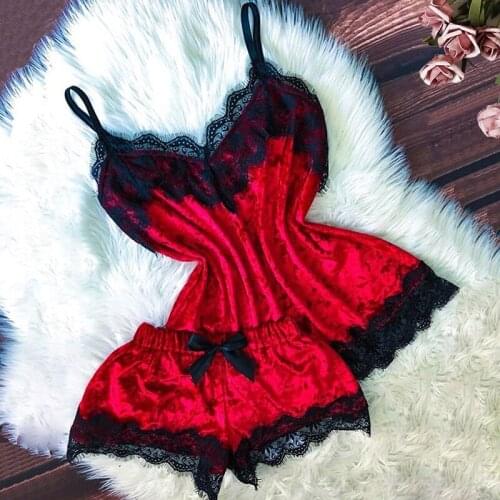 Womens Pajamas Set Home Suit Top and Shorts Sexy V-Neck Sleeveless Satin Lace Sleepwear Pijama Home Clothes for Women 2021