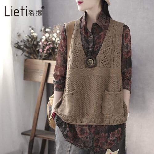 Women Sweater Vest V-neck Sweater Vest 2021 Spring Autumn Clothing Pullover Knitted Vest Loose Topchalecos Para Mujer