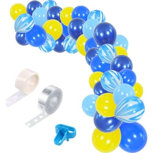 1Set Navy Blue Balloons Arch Kit Yellow and Light Blue Printed Latex Balloon For Baby Shower Birthday Party Decorations Globos