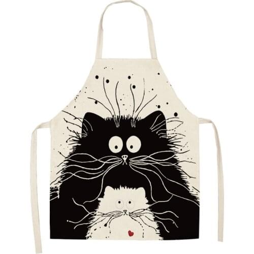 1Pcs Kitchen Apron Funny Dog Bulldog Cat Printed Sleeveless Cotton Linen Aprons for Men Women Home Cleaning Tools 55x68cm