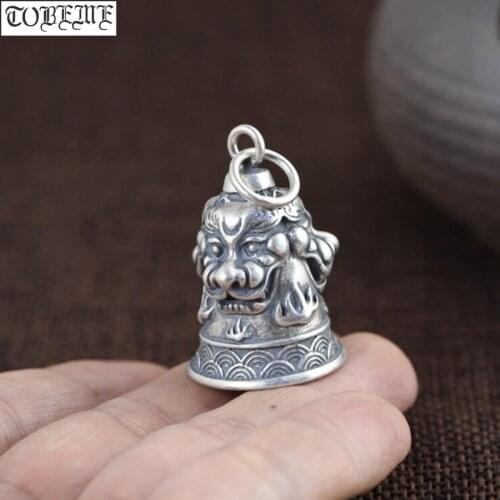100% 925 Silver Lion Bell Pendant vintage 925 Sterling Tibetan Bell Pendant Good Luck Amulet Pendant