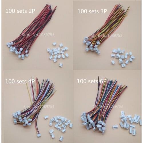 100 Sets Micro JST 1.25mm 1.25 JST 2P 3P 4P 5P 6P 7P 8P 9P 10Pin Female Connector Plug + Male Plug With Wire