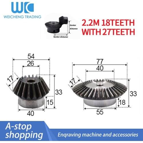 2pcs 1:1.5 Bevel Gear 2.2Modulus18 Teeth +27teeth Inner Hole 12mm 90 Degree Drive Commutation Steel Gears Steel Screw M4/5