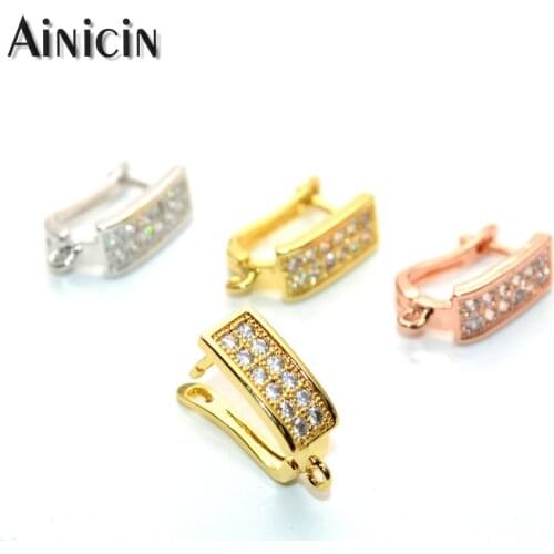 20pcs (10pairs) Double Rows Rhinestone Crystal Setting Rectangle Shape Safe Copper Earring Hook DIY Earrings Making Findings
