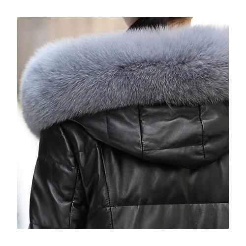 2918 New Fashion Winter Geniune Leather Women Jacket Long Hooded 90% Duck Down Fox Fur Coats Female Plus Size 4XL LX938