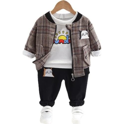 Spring Autumn Children Fashion Clothes Suit Baby Boys Girls Jacket T Shirt Pants 3Pcs/sets Kids Clothing Infant Casual Racksuit