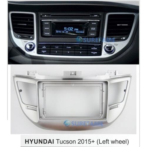 9 inch Car Radio Fascia for HYUNDAI Tucson 2015-2018 (Left Wheel,Silver) Panel Dash Kit Adapter Bezel Console Plate Facia Trim
