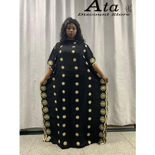 Boubou Africain Femme Kaftan Maxi Dress Abaya Dubai Dashiki Embroidery Black Long Robe Islamic Africa Clothing Plus Size Cotton