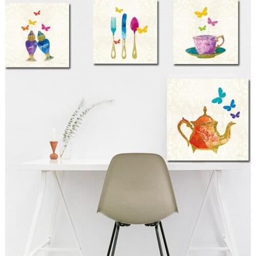 Watercolor Coffee Cup Cake Knife Fork Minimalism Scandinavian Canvas Painting Poster Print Nordic Wall Picture for Living Room