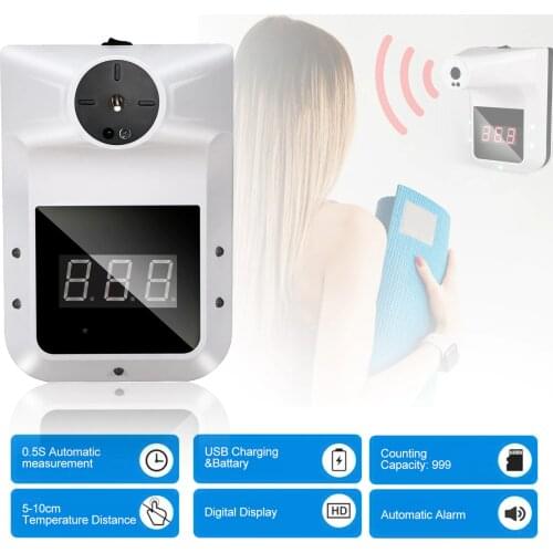 Touchless Wall Hanging IR Infrared Thermometer °C/°F 0.5S Fast Measurement High Temperature Buzzer Alarm Forehead Thermometer