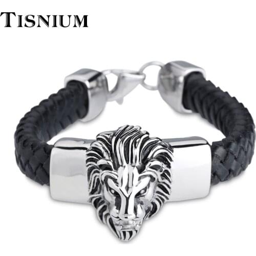 High Quality Stainless Steel Charm Bracelet Leather Genuine Braided Black Bracelet for Mens Hand Jewelry Friend Gift Hot Sale