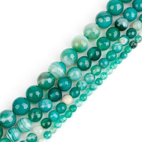 Natural Stone Beads Faceted Green Stripe Agates Onxy Beads For Jewelry Making DIY Bracelet Necklace 4/6/8/10mm Strand 15