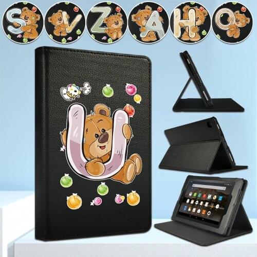 For Amazon Fire 7 (5th/7th/9th)/Fire HD 8 (6th/7th/8th) /HD10 (5/7/9th Gen) Front Bracket Letter Series Tablet Stand Cover Case